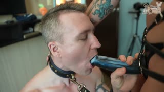 Titania Orion Pegs Her Muscular Slave In Chastity at DrTuber